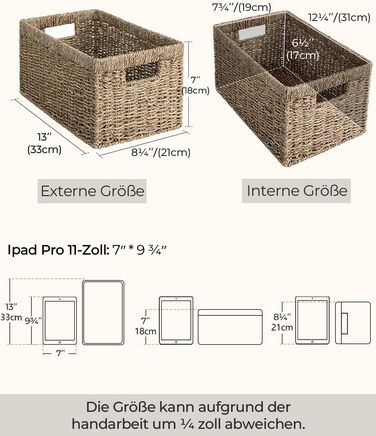 StorageWorks Woven Watermelon Basket Set of 2, Storage Baskets Woven from Watermelon Rind, 33x21x18cm Watermelon Storage Basket Rectangular Shelf Basket with Double Handle for Gifts (Natural Color (Seagrass), 33cmx21cmx18cm)