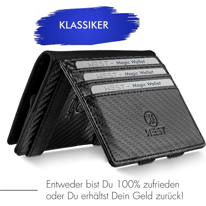 WEST - Magic Wallet (Classic) with large coin compartment - including elegant gift box - wallet with coin pocket - The perfect companion for on the go - RFID protection (Carbon)