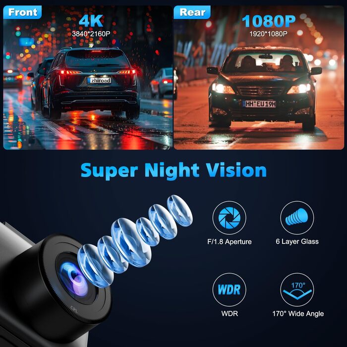Відеореєстратор Dashcam 4K Dual з CPL фільтром, WiFi, 64GB SD, IPS 3