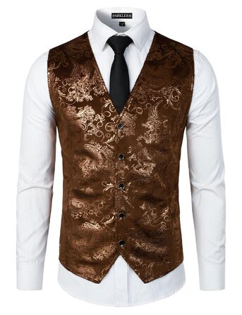 Жилет чоловічий PARKLEES, металевий візерунок пає, золотистий, блискучий, для весілля, балу, вечірки, костюма або смокінга, 3XL, коричневий