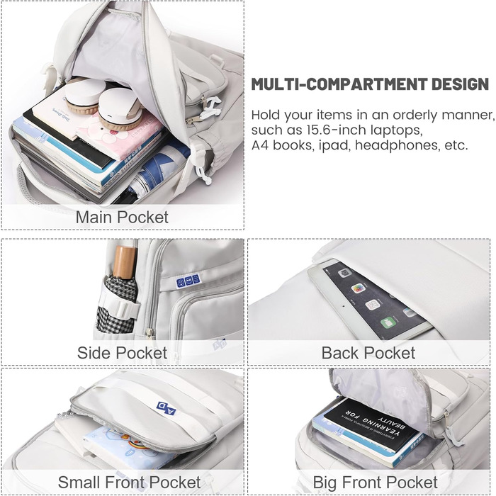 Шкільний рюкзак для дівчаток-підлітків, водонепроникний, легкий, великого об'єму, модний рюкзак для школи або подорожей (світло-сірий)