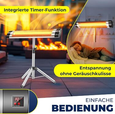 Інфрачервовий обігрівач KESSER® 2500W з пульт. та захисним чохлом, телескопічною стійкою, для тераси, кварцовий