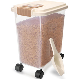 Контейнер для корму для собак та котів Nobleza з роликами, 20L, з індикатором дати, повітряний, прозорий