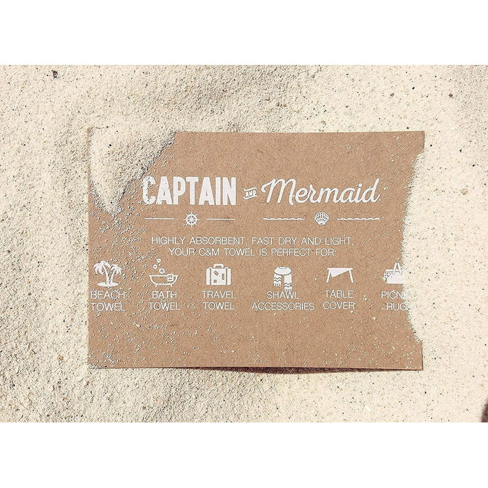 Пляжний рушник XXL Captain&Mermaid 220x160 см, 100% бавовна, легкий, преміум якість, для пляжу та пікніка, синій/чорний