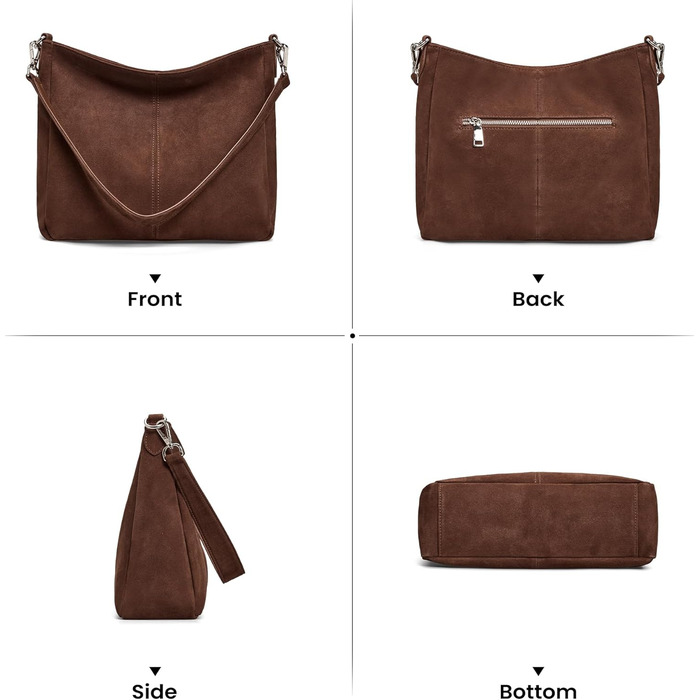 Жіноча сумка-шопер Befen з натуральної шкіри, м'яка сумка-хобо через плече, середній розмір з 2 ремінцями - класична елегантна (Коричнева замша)