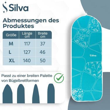 Чохол для прасувальної дошки Silva 140x50 см, 100% бавовна з фірмовим наповнювачем 5 мм, терморефлексія, антиковзаюча поверхня та легкість у догляді. Підходить для прасувальних столиків, станцій та універсальних дощок. Колір: бірюзовий (L, Туркiз)