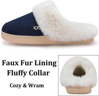 Домашні тапочки NineCiFun для жінок, з меморі-піною, пухнасті, для дому та вулиці, з антиковзкою підошвою, з теплим плюшевим підкладкою, сірі (світло-сірі) (42/45.5 EU, темно-синій)