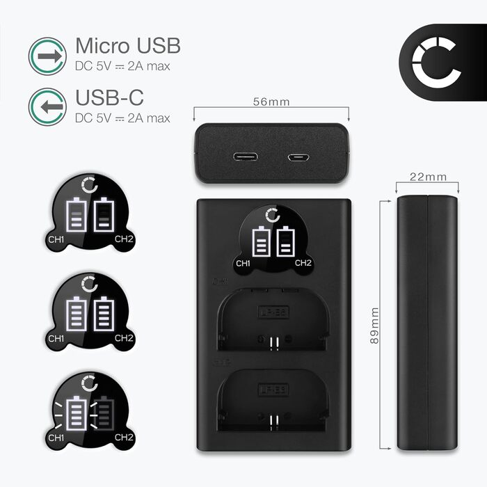 Зарядний пристрій CELLONIC Dual LC-E6 CBC-E6 для Blackmagic Pocket Cinema 4K, Canon EOS R6 Mark – 8.4W, USB