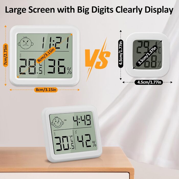 DazSpirit Digital Thermometer Hygrometer, Indoor Room Thermometer Thermo-Hygrometer, Humidity Meter with Smiley Indicator Suitable for Bedrooms, Baby Rooms, Greenhouses, Offices (2 Pieces White)