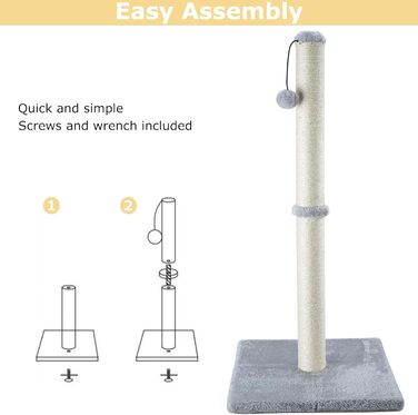 Котячий будиночок Dimaka 86,4 см: високий когтетоп з сизалю та інтерактивною іграшкою для котів (сірий)
