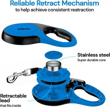 Edipets Висувна/Звичайна повідка для собак, 5 м, 8 м, гнучка, для тренувань та прогулянок, для малих, середніх та великих собак (Блакитний, 5 метрів)