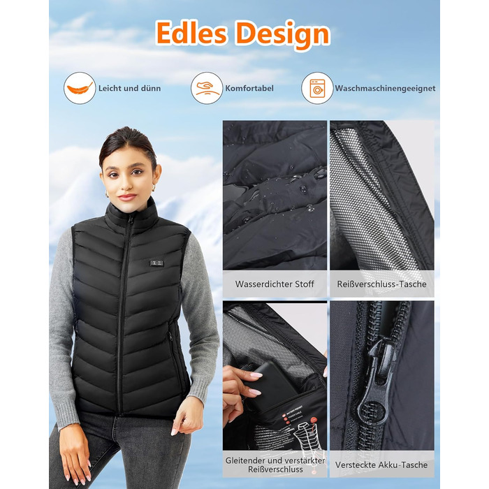 Гріюча жилетка для чоловіків та жінок з акумулятором 10000mAh, 5 зон обігріву, 3 режими температури, подвійне керування, для зимових активностей (L, Світло-чорний)