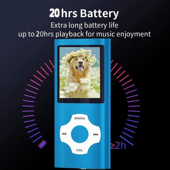 MP3/MP4 плеєр Hotechs 32GB, блакитний: цифровий дисплей, FM-радіо, тонкий дизайн