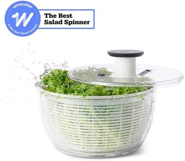 Салатниця-швидкокрутка OXO Good Grips з ситом та кришкою – для миття та сушіння салату, прозора, велика