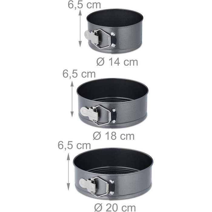 Набір форм для випічки Relaxdays, 6 шт., Ø 14-28 см, нержавіюча сталь, антипригарне покриття, антрацит