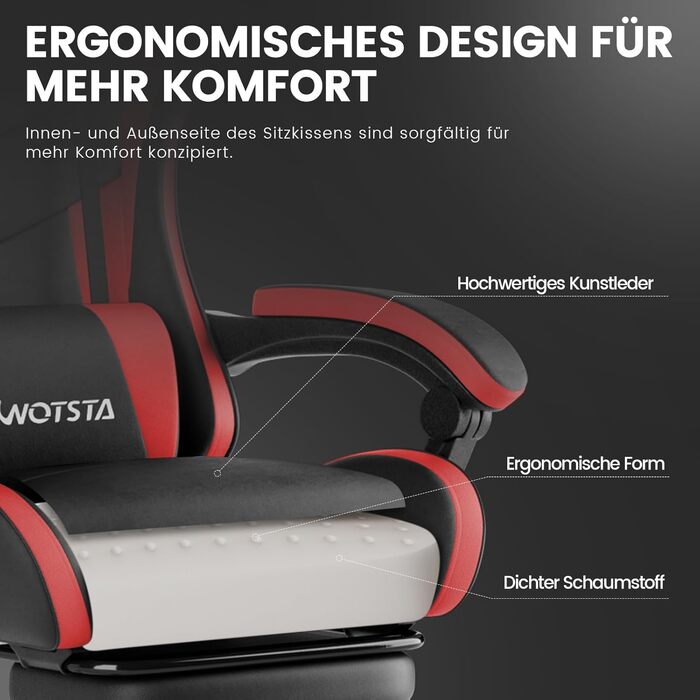 Геймерське крісло Ergonormic з підставкою для ніг та підтримкою попереку, чорно-червоне