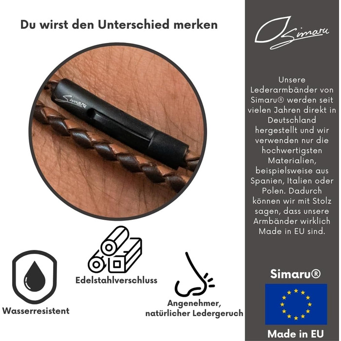 Преміум шкіряний браслет ручної роботи з Німеччини, унісекс. Шкіряний браслет-обгортка з нержавіючої сталі, коричневий, розмір XL (18-19 см)