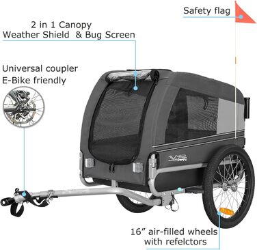 Універсальний візок для собак Tiggo VS Pets 2в1: візок та велосипедний причіп, сірий