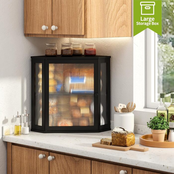 Браслет BMOSU Eck-Brotkasten для кухні, чорний, бамбук, великий, двошаровий, кутовий, Brotaufbewahrungsbehälter