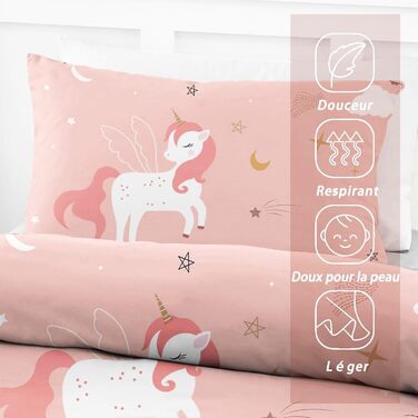 Бетя для ліжка HOM Einhorn 135x200 - рожева постільна білизна з ковдрою та подушкою для дівчаток, 2 шт.