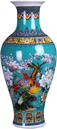 Керамічна ваза 'Риб'ячий хвіст' Jingdezhen, ручної роботи, 46 см, золотий колір (блакитний)