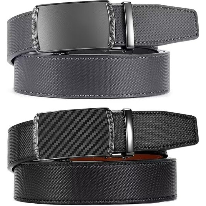 Чоловічі ремені CHAOREN 2 шт. в упаковці, 35 мм, шкіряні з автоматичною пряжкою, регульовані, ідеальні як подарунок (Carbon Gebürstet - чорний/сірий, розмір 100-110 см)