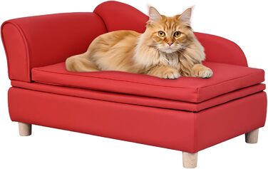 Софа для собак та котів Yoonnie Room з PU-шкіри з місцем для зберігання, дерев'яний каркас, подушки, ліжко для маленьких тварин, диван для цуценят та котів (Перловий білий)