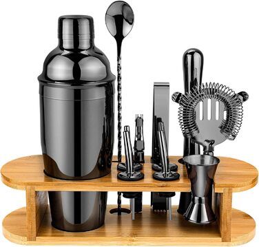 Cocktail Shaker Set with Stand, 12-Piece Premium Cocktail Set with All Essential Bar Tools, Gifts for Women Men Cocktail Lovers, Professional Bar Set Cocktail Accessories (Black)