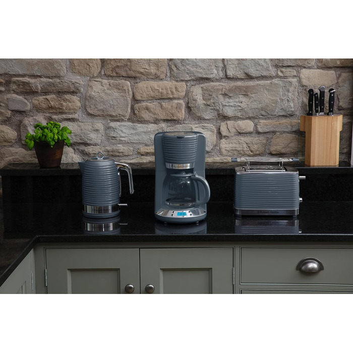 Russell Hobbs Toaster [for 2 slices] Inspire Grey with high-quality glossy finish (extra wide toast slots, including bagel attachment, 6 browning levels + defrost & reheat function) 24373-56