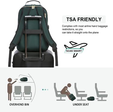 LOVEVOOK Рюкзак для жінок, великий, 15.6 дюймів, для ноутбука, водонепроникний, шкільний, для дівчаток-підлітків, чорний, елегантний, для роботи, для школи, університету, подорожей, 15.6' (17.3 дюймів, темно-зелений)