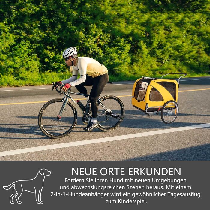 Трансформер для собак XL: велосипедний/біговий, 2-в-1, з гальмом та світловідбивачами, 600D Oxford, до 40 кг, жовтий