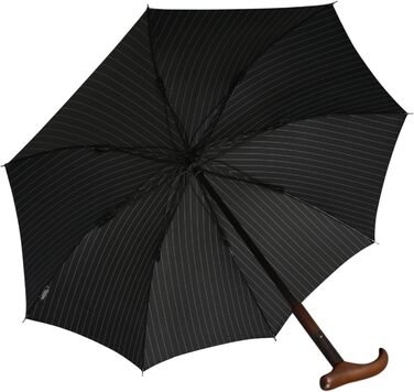 iX-brella Folding Umbrella, Height Adjustable with Wooden Handle - Black Pinstripe