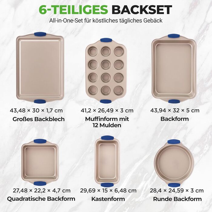 Набір форм для випічки NutriChef 6 шт. – дека для випічки, форма для мафінів, кексова форма з антипригарним покриттям, термостійка до 230°C, стіклива з силіконовими ручками з вуглецевої сталі – ідеально підходить для тортів, хліба та мафінів