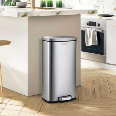 Відро для сміття Casa Pura Dustin 30л сріблясте з нержавіючої сталі для кухні, система роздільного збору сміття