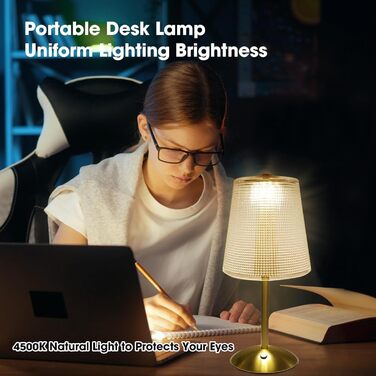 Настільна лампа Starnearby бездротова LED акумуляторна, золота. Лампа нічна з димером та сенсорним керуванням для спальні, ресторану, офісу