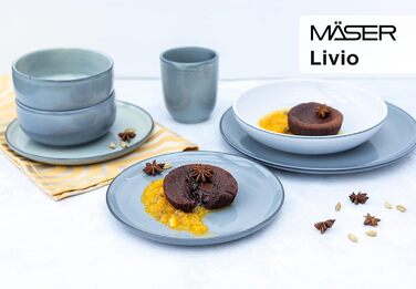 MÄSER Livio: Набір тарілок для 4 осіб (8 шт.) з тарілок для їжі та супу, сірий, кераміка, сучасний скандинавський стиль