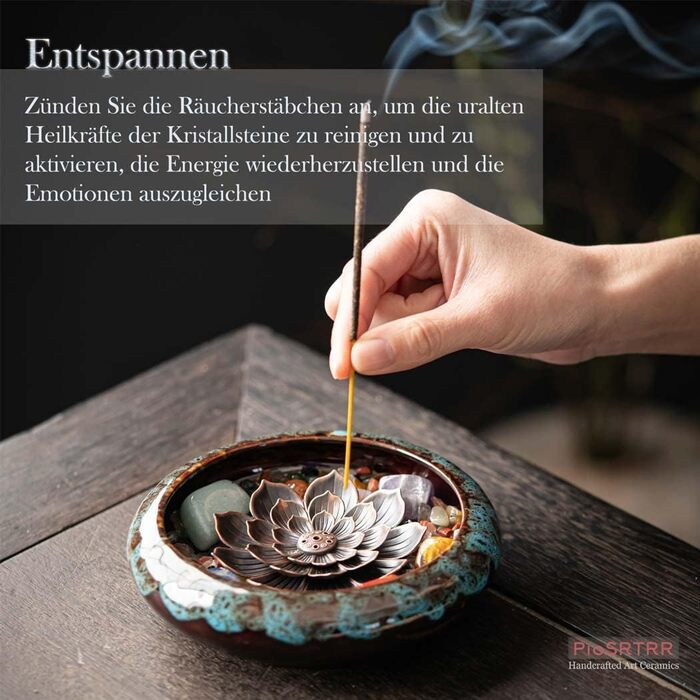 PIOSRTRR Incense Stick Holder-Lotus Incense Holder, Including Chakra Stones
