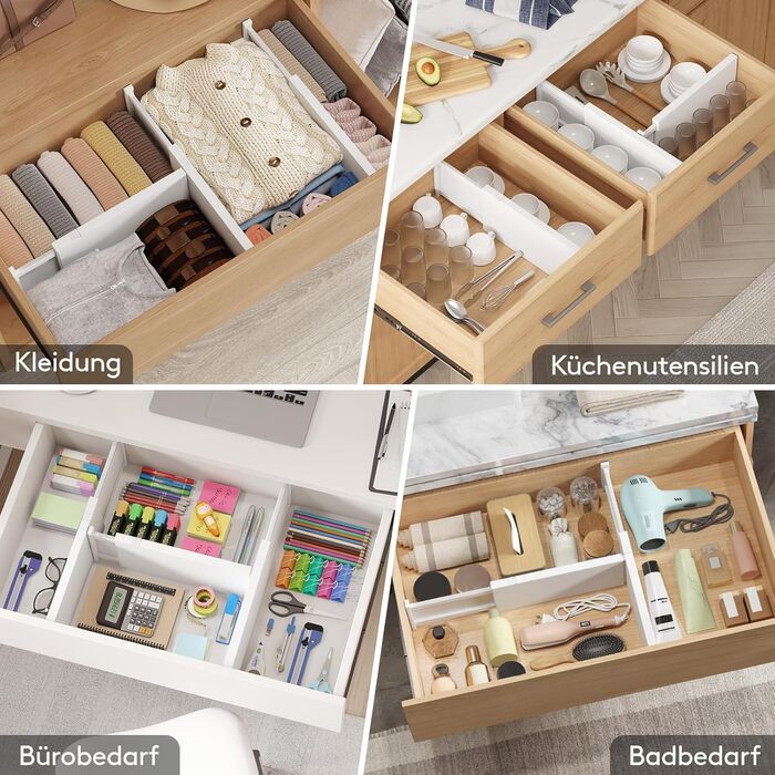 Lifewit Drawer Dividers Set, Plastic, for Internal Length 27–40cm & Height >10.5cm Drawers, Adjustable Organizer System for Closet/Bedroom/Dresser/Kitchen/Office, White (4, for Internal Length 34–50cm & Height ≥15.5cm)