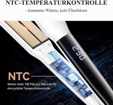 ANLAN 2-в-1 випрямляч та завивачка для волосся, професійний іонізатор, антистатичний, з червоним та інфрачервоним світлом, для гладкого та блискучого волосся, керамічне покриття 150-230°C, LCD-дисплей