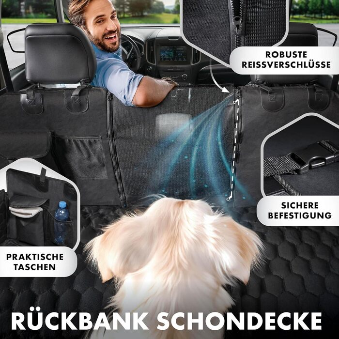Автомобільна автодеко для собак Walser Premium Rocky, 100% водонепроникна захисна накидка на заднє сидіння з боковими захистами та оглядовим вікном, ідеальна для подорожей та транспортування малих та великих собак