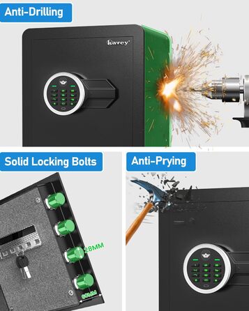 Сейф Kavey 42L з цифровим замком та подвійним сигналом тривоги, з LED-підсвіткою та висувним ящиком