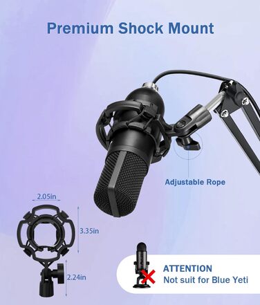 Підставка для мікрофона BILIONE з поп-фільтром та амортизатором, регульована, з адаптерами