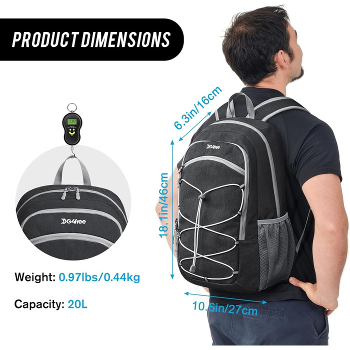 Small Backpack / 20L Unisex Daypack Lightweight Travel Backpack Hiking Backpack Trekking Backpack for Hiking Cycling (Dark Grey, 20 Liters)