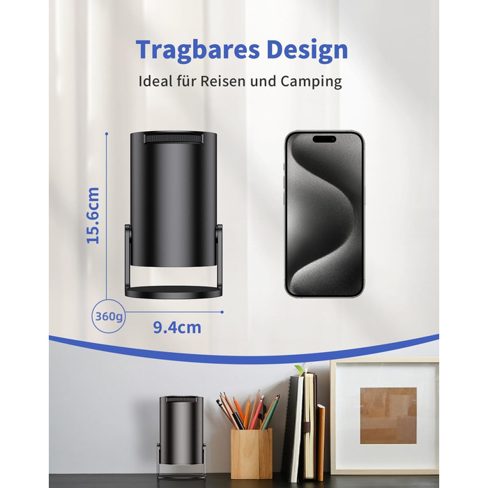 Портативний проєктор Yoton Mini Beamer Wi-Fi6/Bluetooth 5.4 з бездротовою трансляцією екрану (Android/iOS), підтримка 1080P, автоматична корекція трапецеїдальних спотворень, HDMI, Native 720P, білий (чорний)