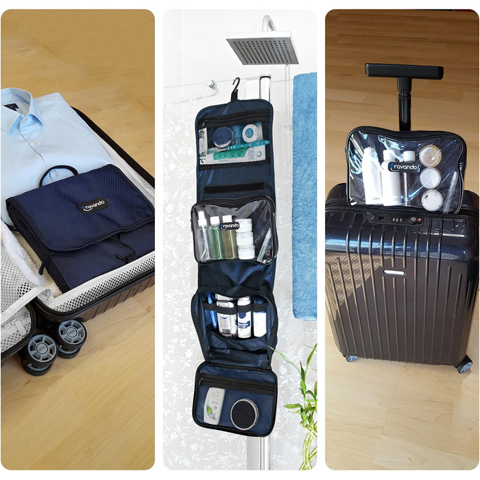 Чоловіча дорожня косметичка TRAVANDO з петлею, прозора, велика, для подорожей, вміщує рідини, морського кольору