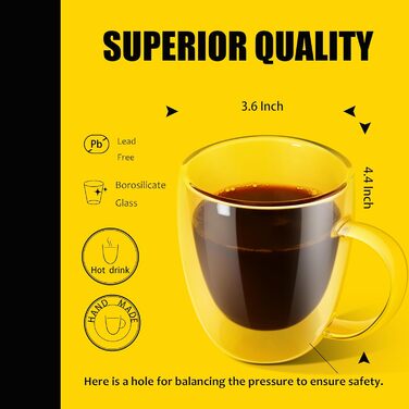 Набір склянок для кави та шнапсу 2 шт., подвійні ізольовані склянки, еспресо-набір, термостійкі, ізолюючі, прозорі склянки, 250 мл (8.5 унцій) / 380 мл (4 шт.)