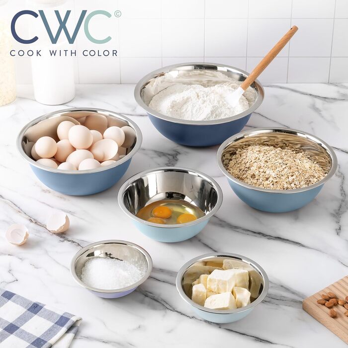 Набір мисок для змішування Cook With Color з нержавіючої сталі, 6 штук, блакитний