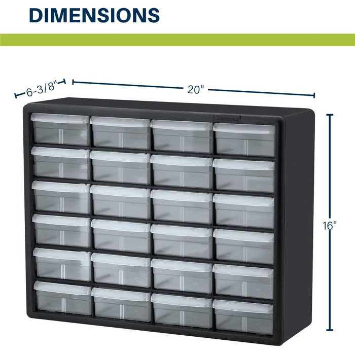Akro-Mils 10124 Plastic Parts Storage Box with 24 Drawers, 20
