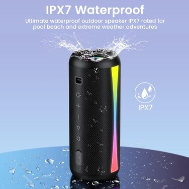 Bluetooth колонка 2026 з RGB підсвіткою, портативна, водонепроникна IPX7, з мікрофоном, для дому, саду та подорожей - антрацит