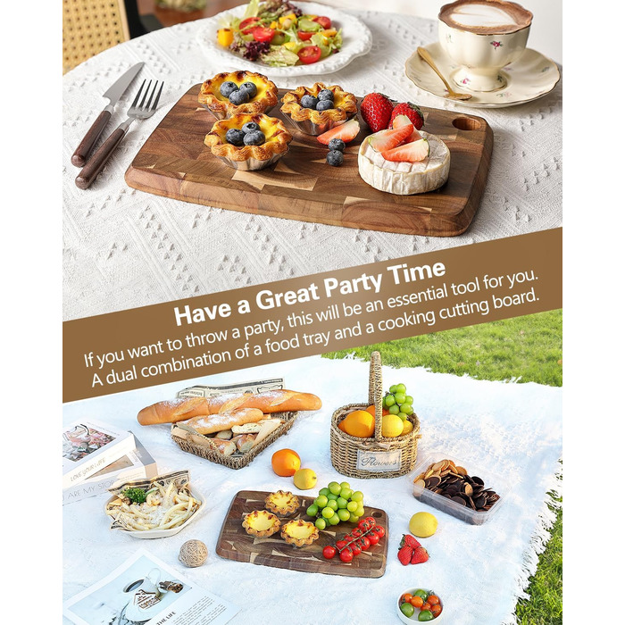 XINZUO 33 * 22 * 1.9cm Acacia Wood Brainwood Cutting Board, Double-Sided, Wooden Board Kitchen Chopping Boards, Serving Board, Bread & Snack Board, Breakfast Board for Bread, Cheese, Meat, Vegetables